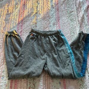 Aviator Nation Gray Joggers with Blue and Yellow Stripes